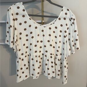 DR2 White and Brown Polka Dot Peplum Blouse